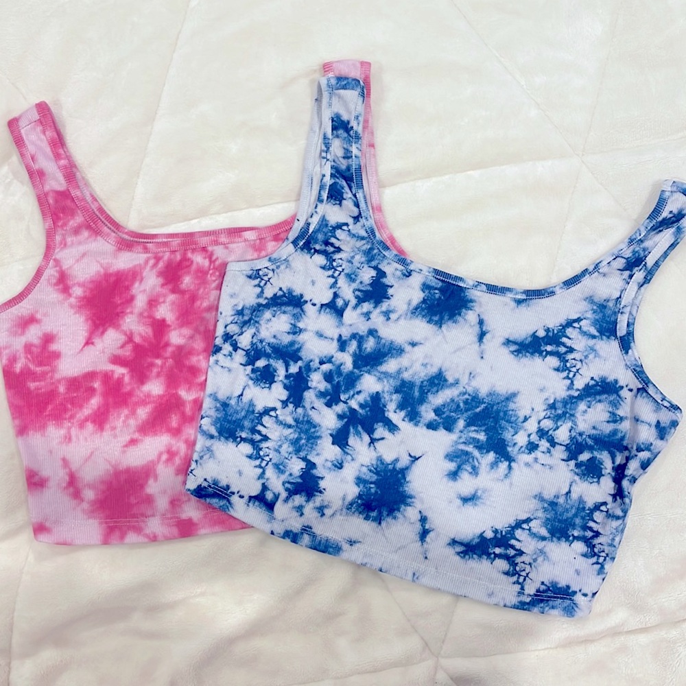 Shein tank top 2 pieces Cropped Fitted Tank 1- Pink 1- Blue Tie Dye Size Medium